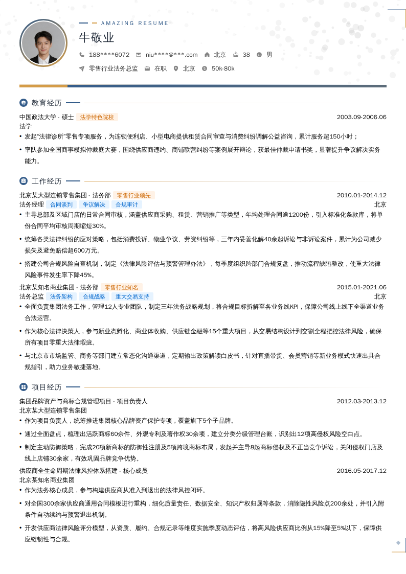 零售行业法务总监简历模板