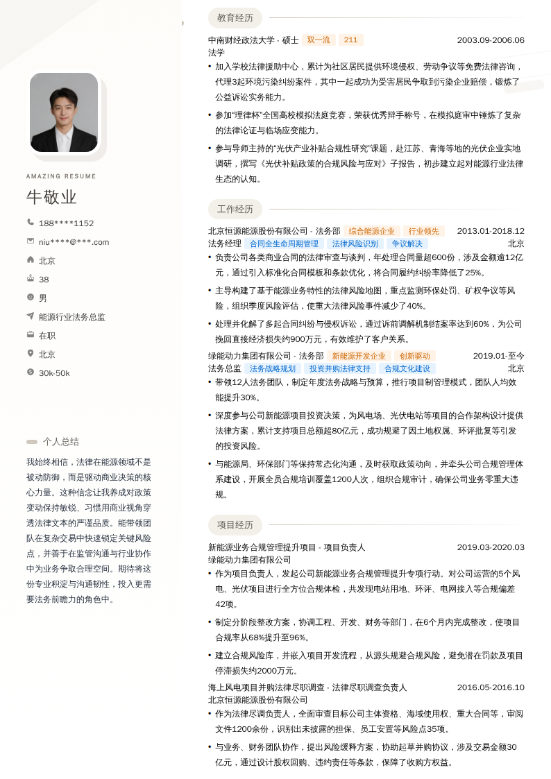 能源行业法务总监简历模板