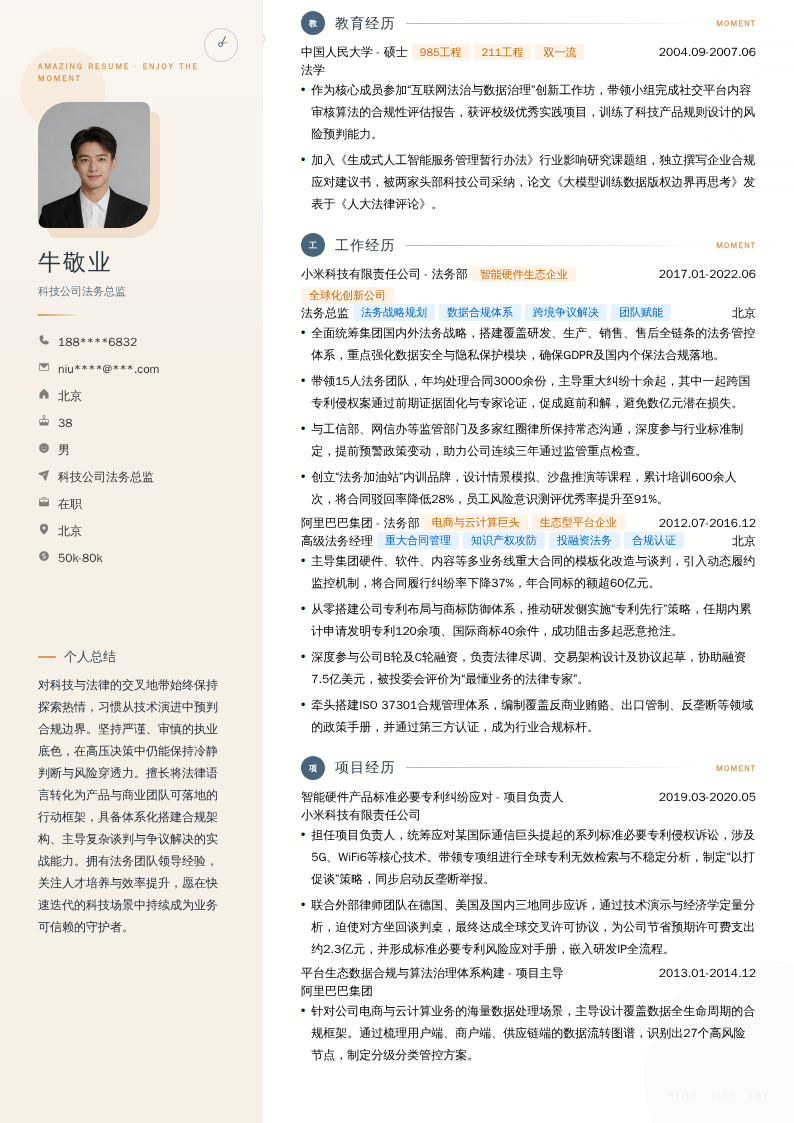 科技公司法务总监简历模板