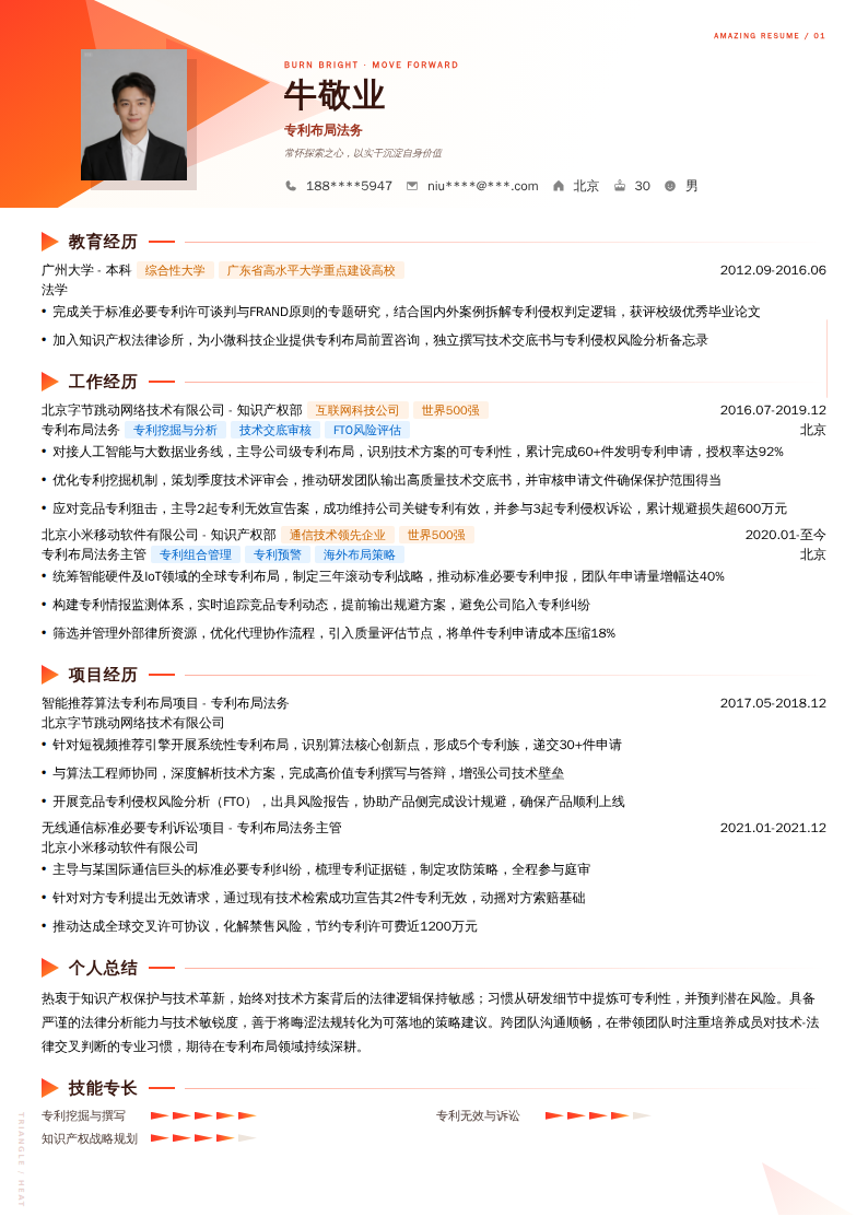 专利布局法务简历模板