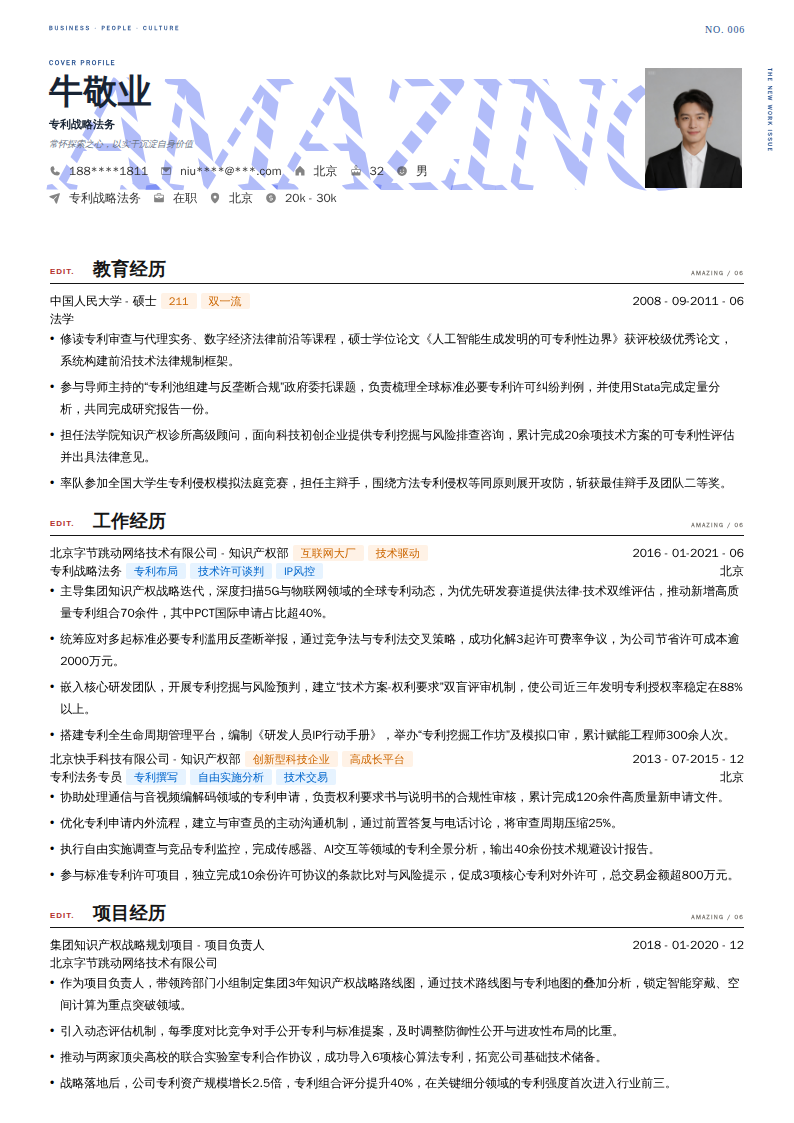 专利战略法务简历模板