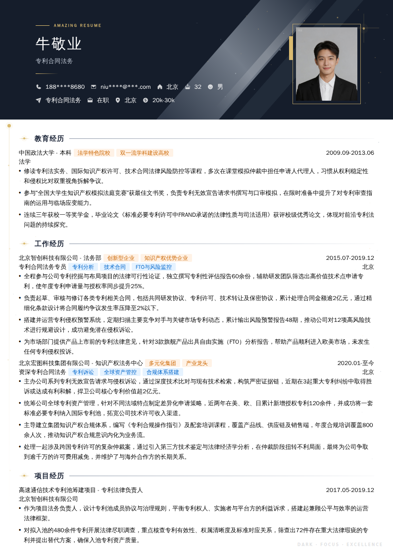 专利合同法务简历模板