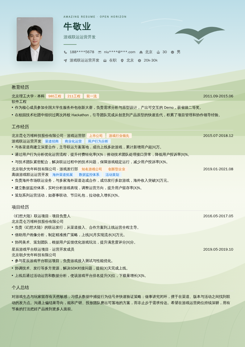 游戏联运运营开发简历模板