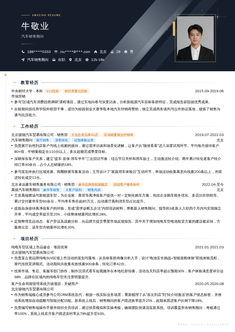 汽车销售顾问简历模板