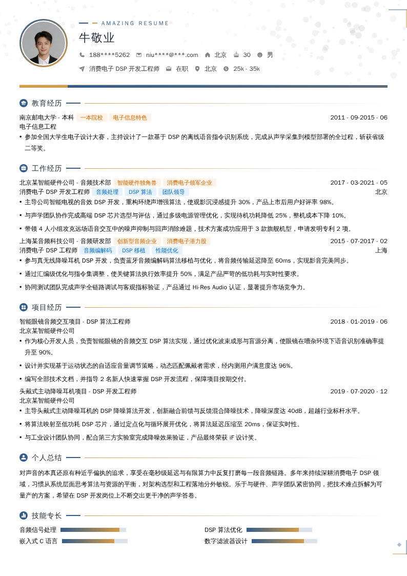 消费电子 DSP 开发工程师简历模板