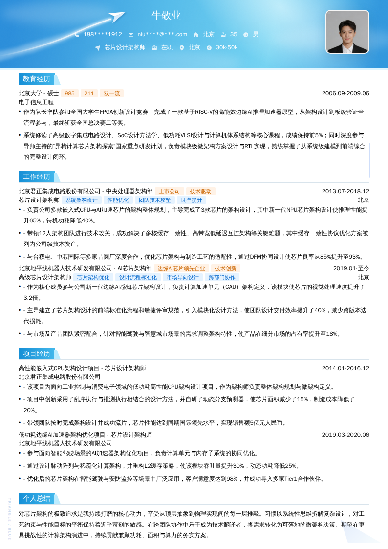 芯片设计架构师简历模板
