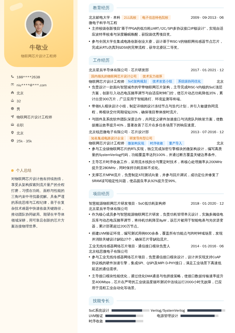 物联网芯片设计工程师简历模板