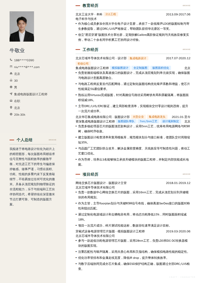 集成电路版图设计工程师简历模板