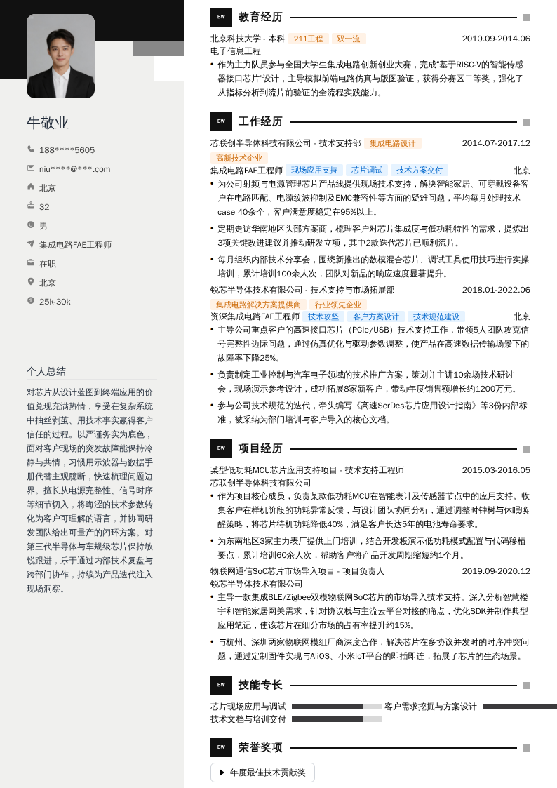 集成电路FAE工程师简历模板