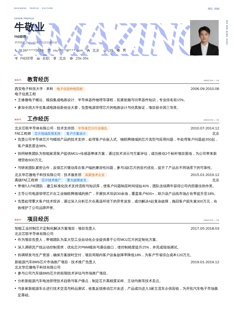 FAE经理简历模板