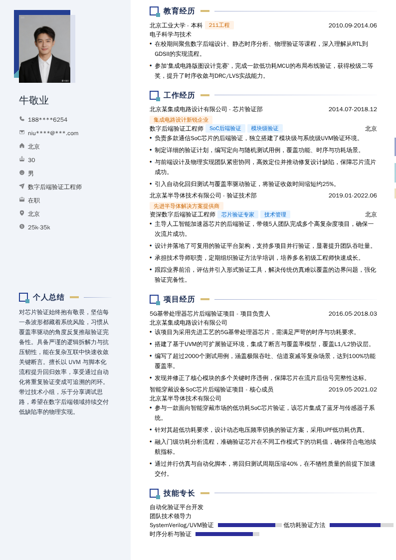 数字后端验证工程师简历模板