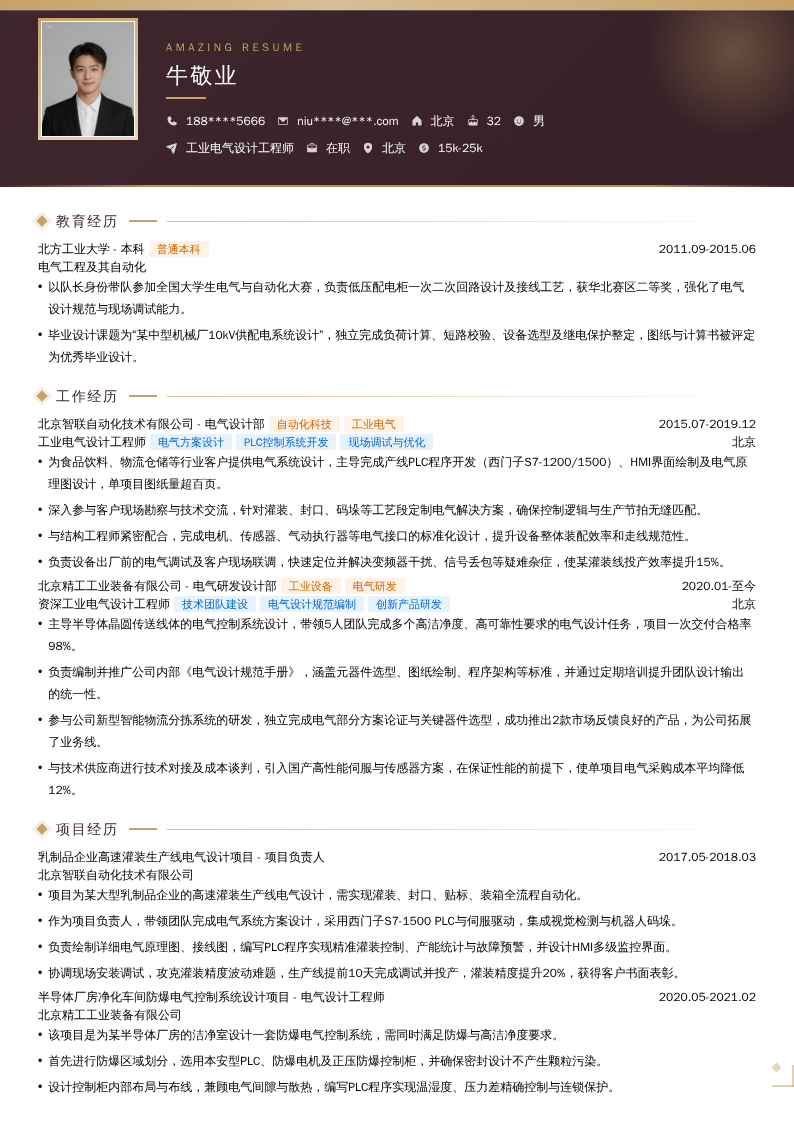 工业电气设计工程师简历模板