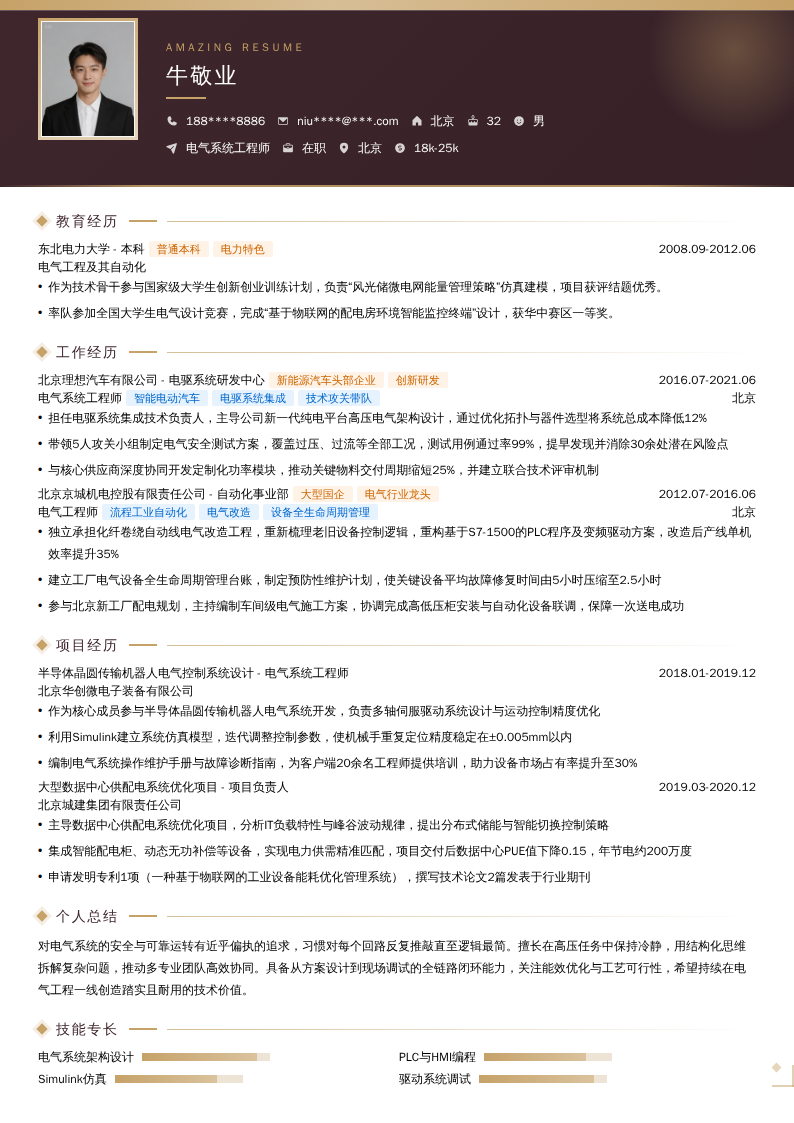 电气系统工程师简历模板