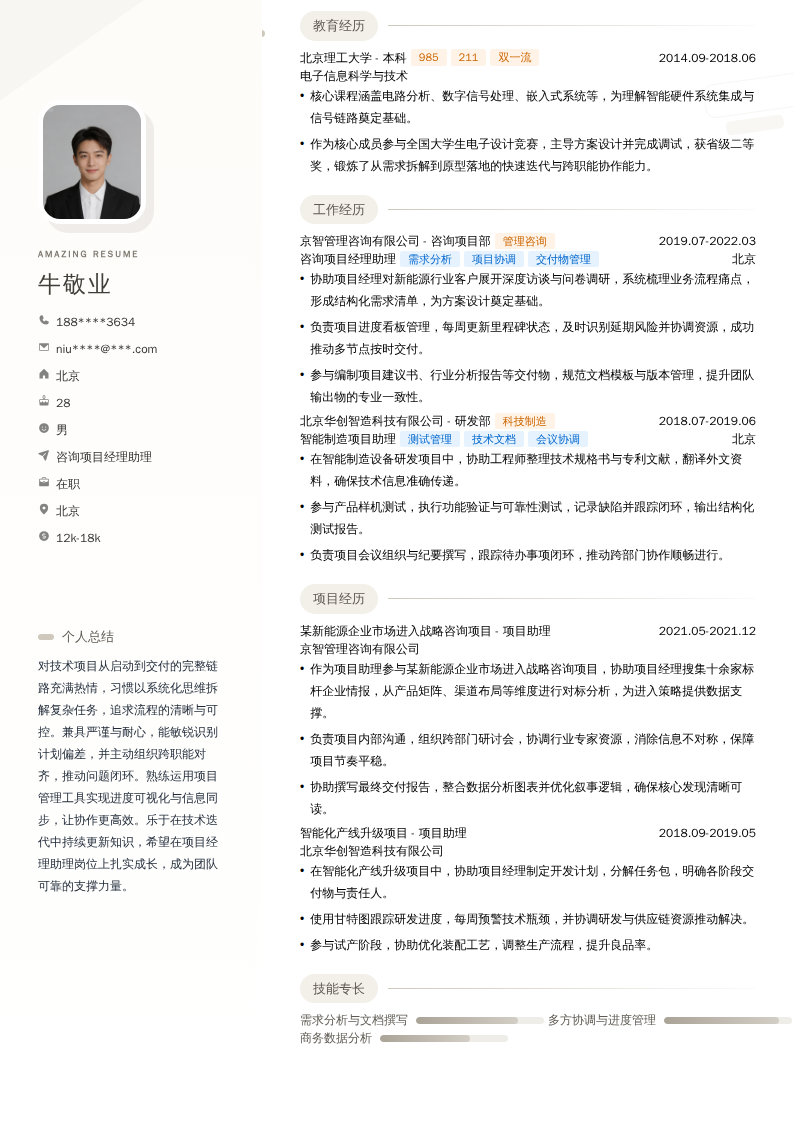 咨询项目经理助理简历模板