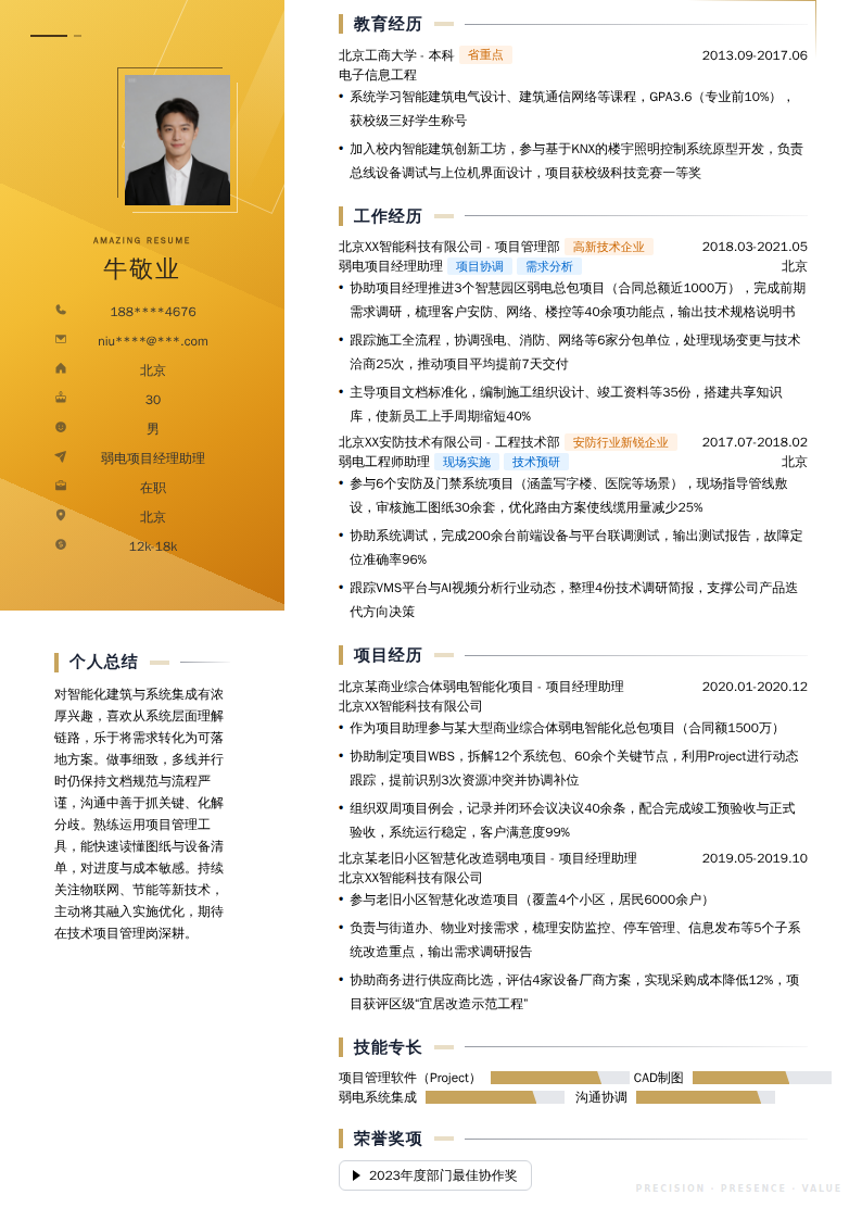 弱电项目经理助理简历模板