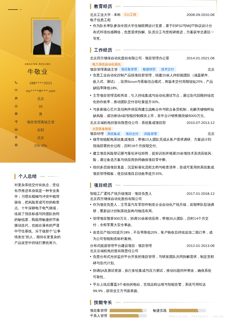 项目管理高级主管简历模板