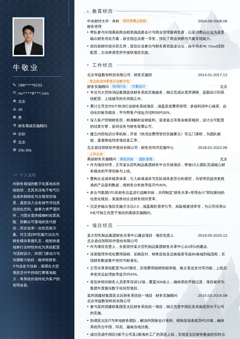 财务高级实施顾问简历模板