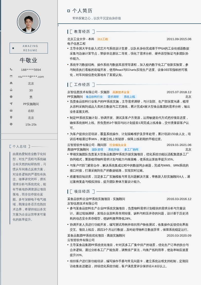 PP实施顾问简历模板