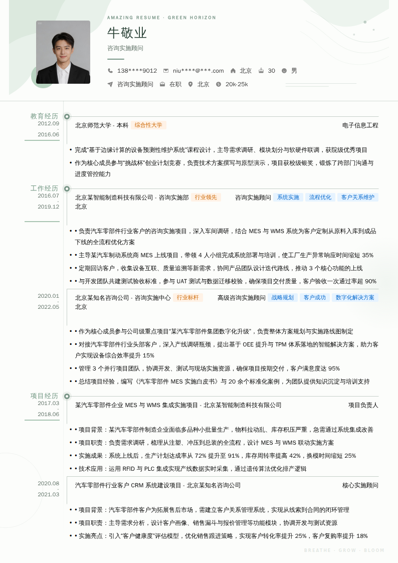 咨询实施顾问简历模板