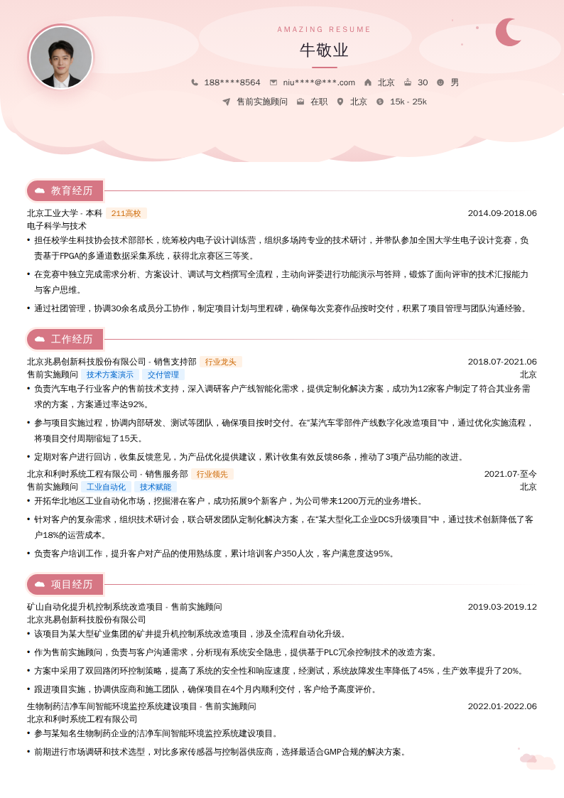 售前实施顾问简历模板
