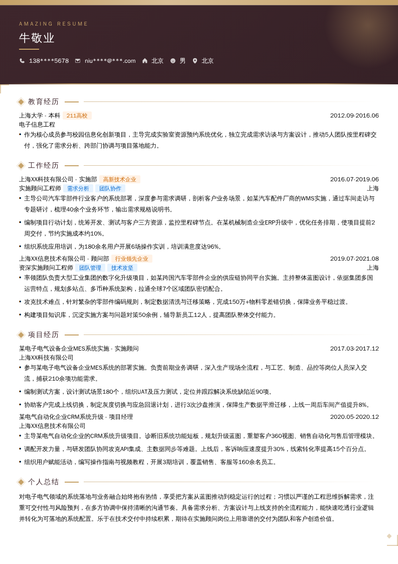 实施顾问工程师简历模板