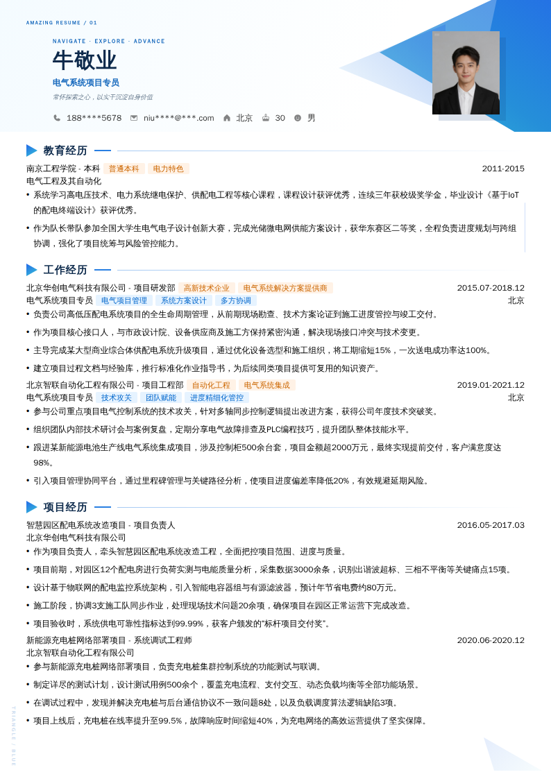 电气系统项目专员简历模板