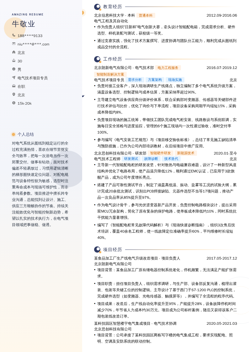 电气技术项目专员简历模板