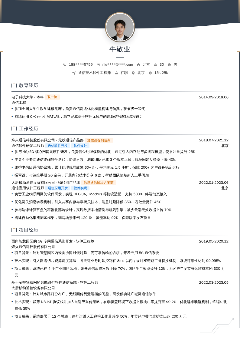 通信技术软件工程师简历模板