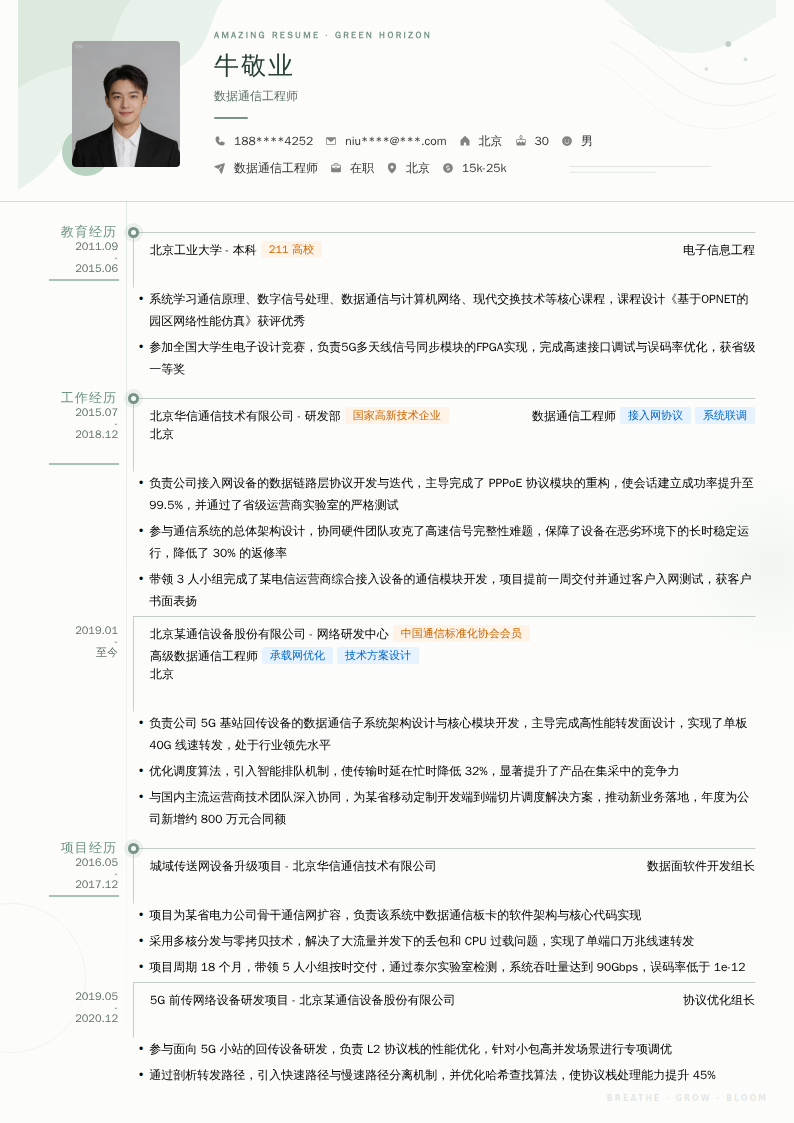 数据通信工程师简历模板