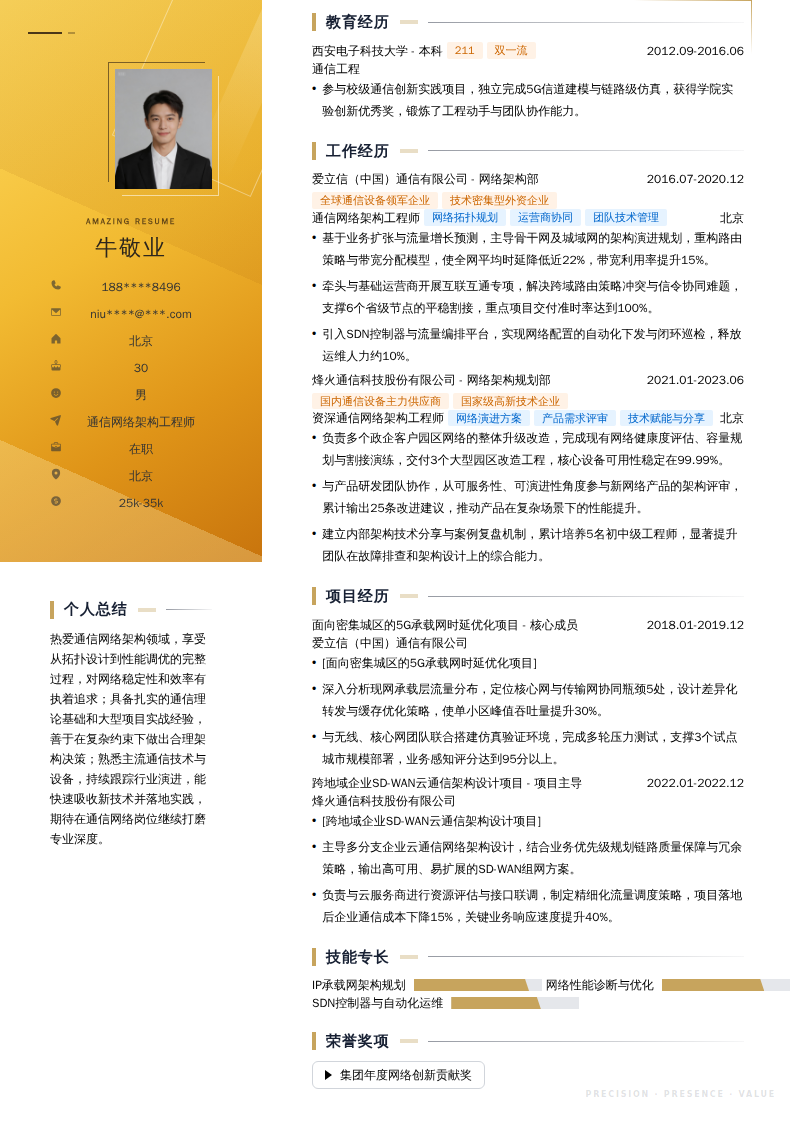 通信网络架构工程师简历模板