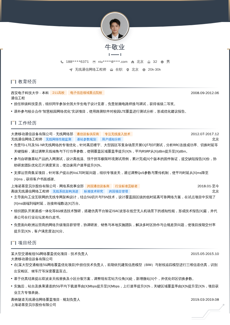 无线通信网络工程师简历模板