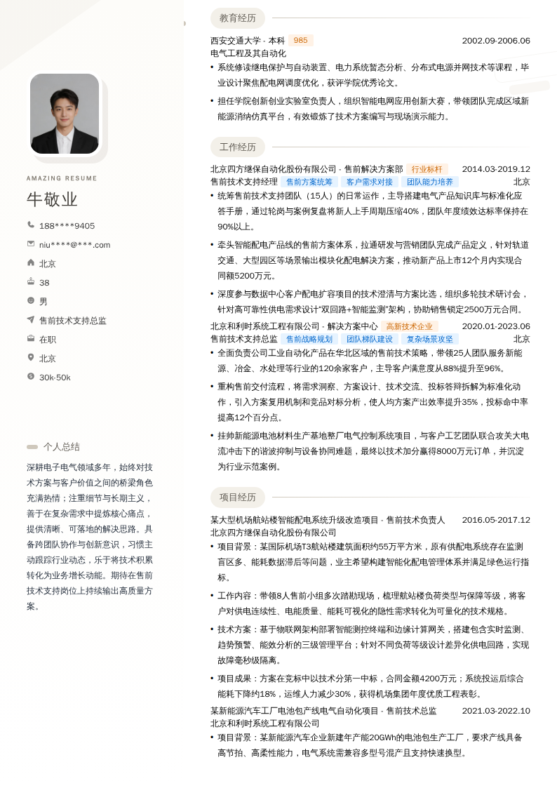 售前技术支持总监简历模板
