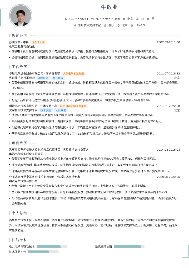 售后技术支持专家简历模板