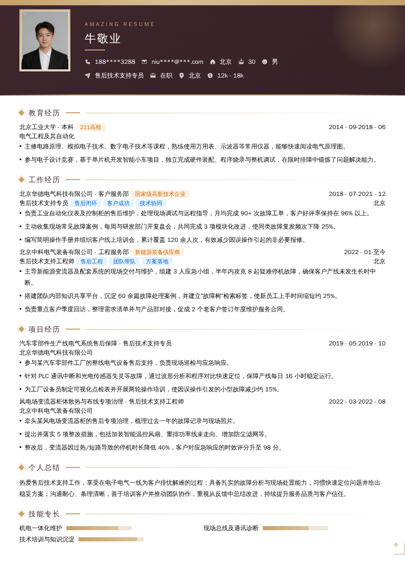 售后技术支持专员简历模板