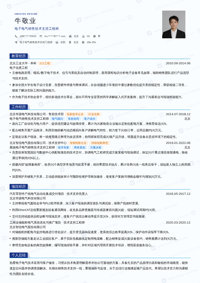 电子电气销售技术支持工程师简历模板
