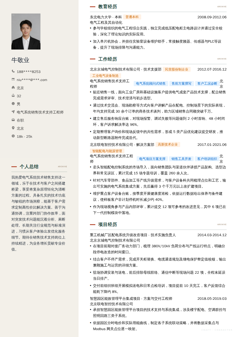 电气系统销售技术支持工程师简历模板
