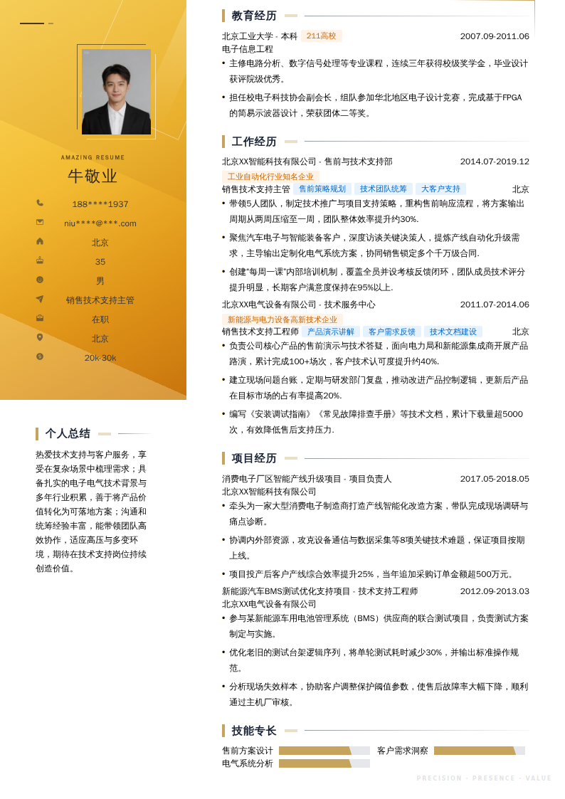 销售技术支持主管简历模板