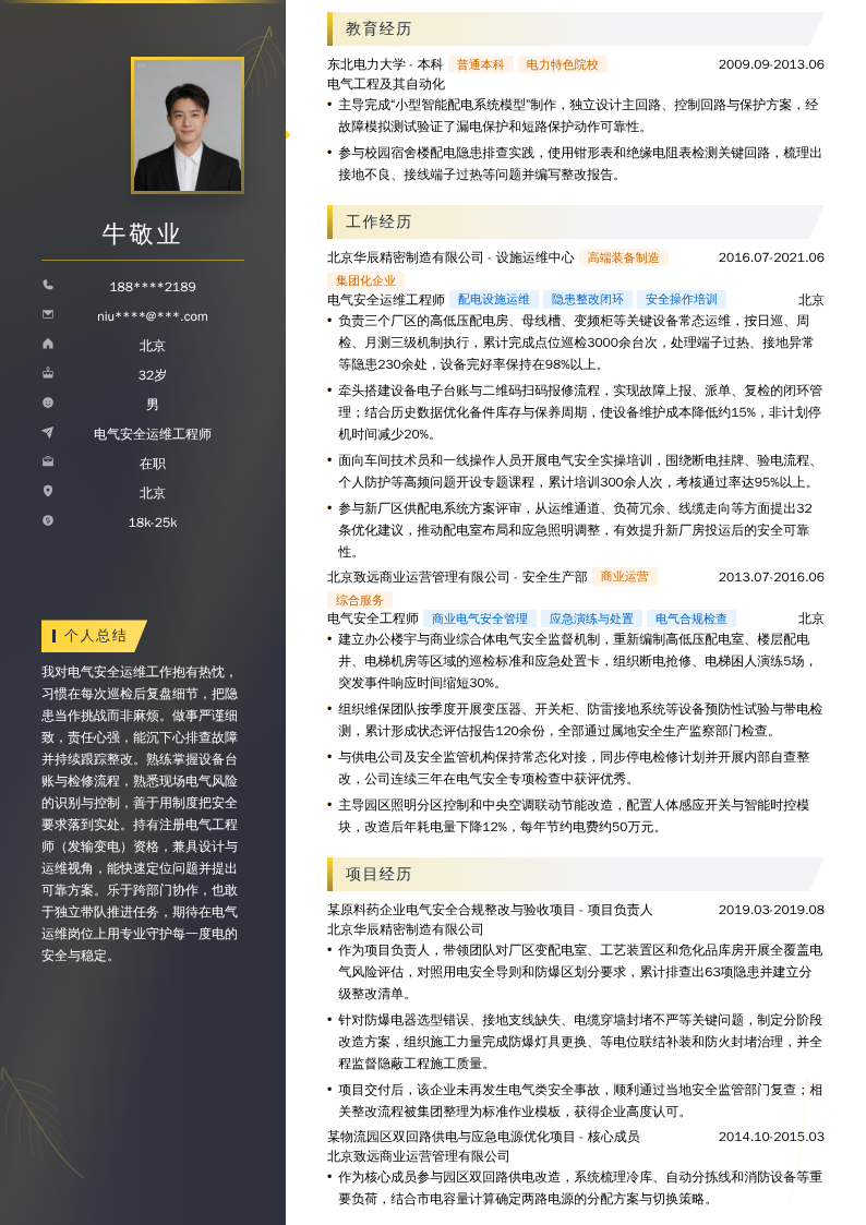 电气安全运维工程师简历模板