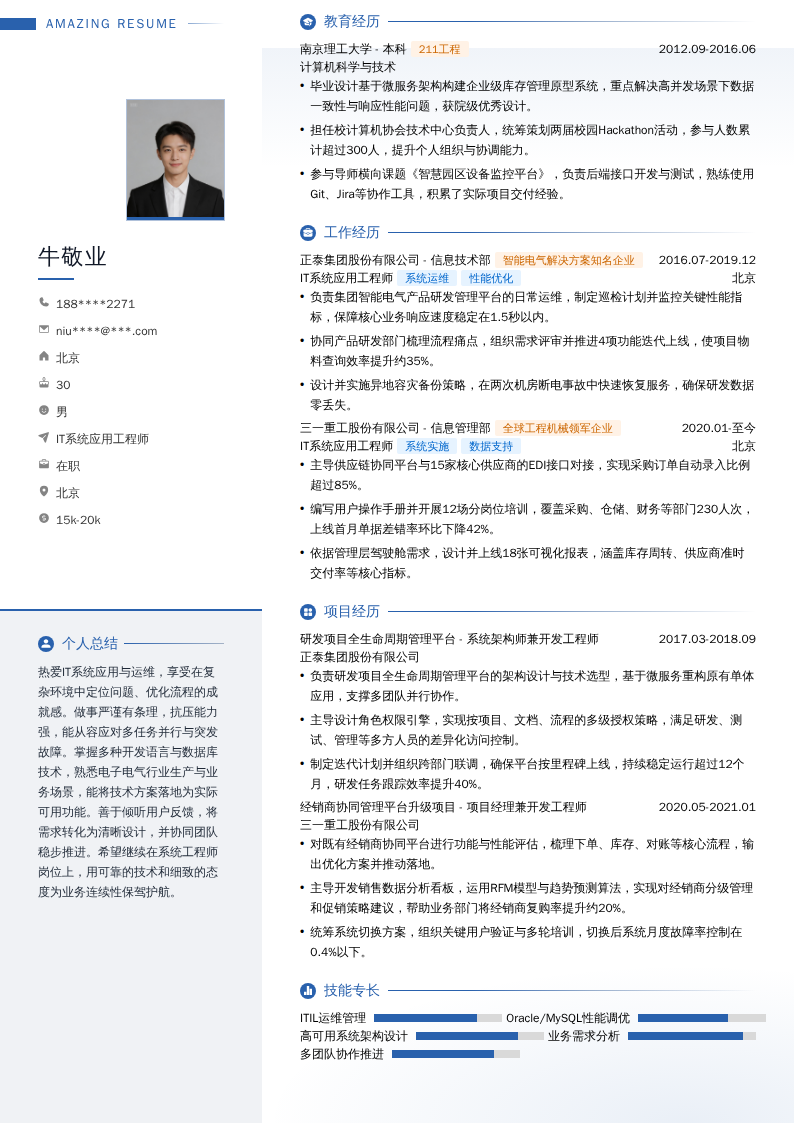 IT系统应用工程师简历模板