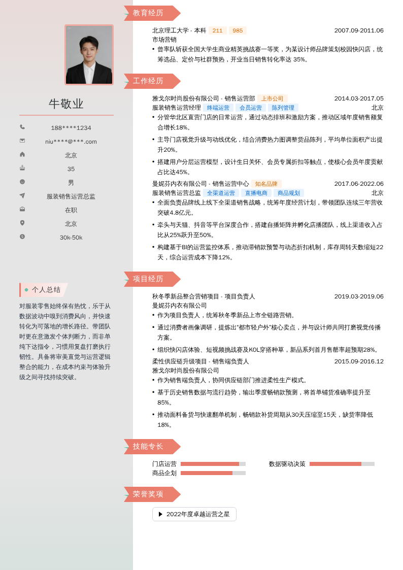 服装销售运营总监简历模板