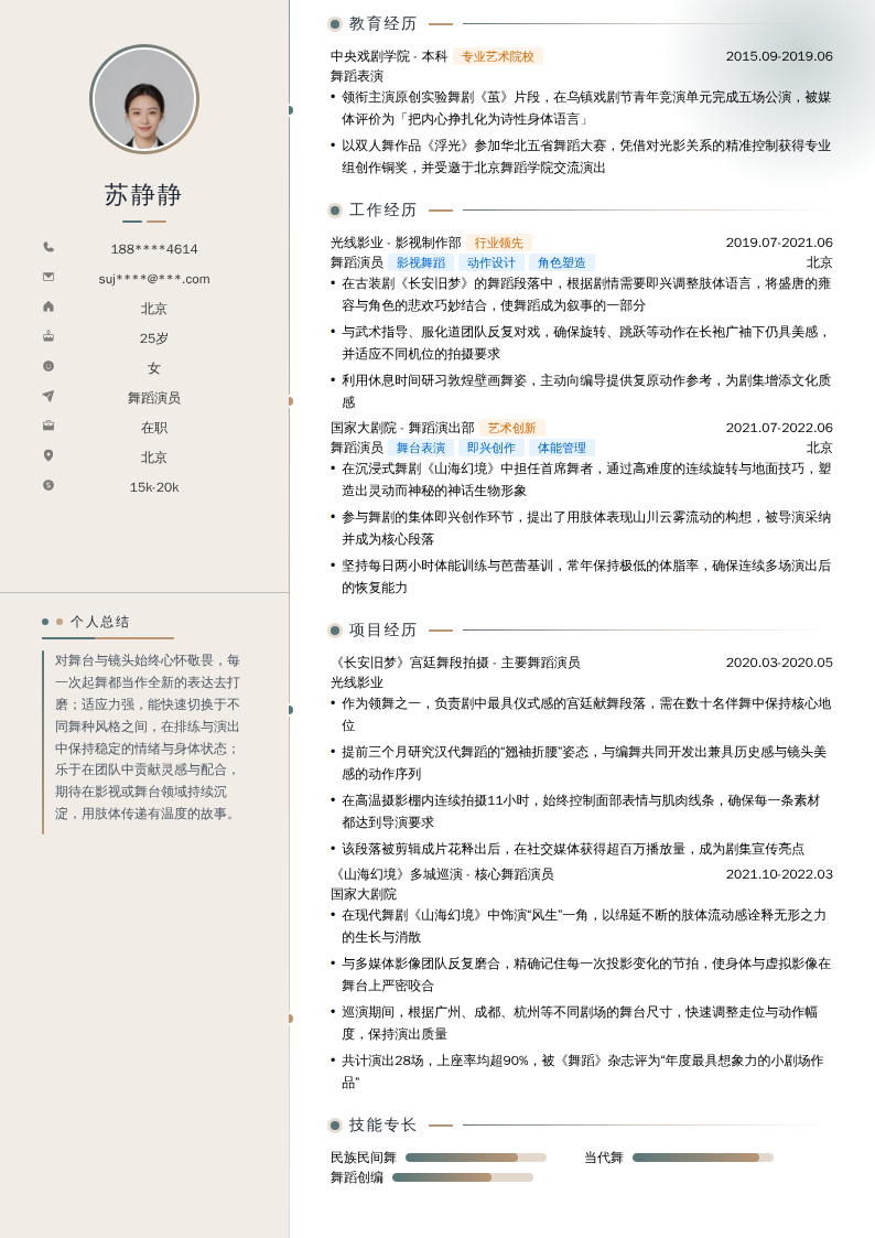 舞蹈演员简历模板