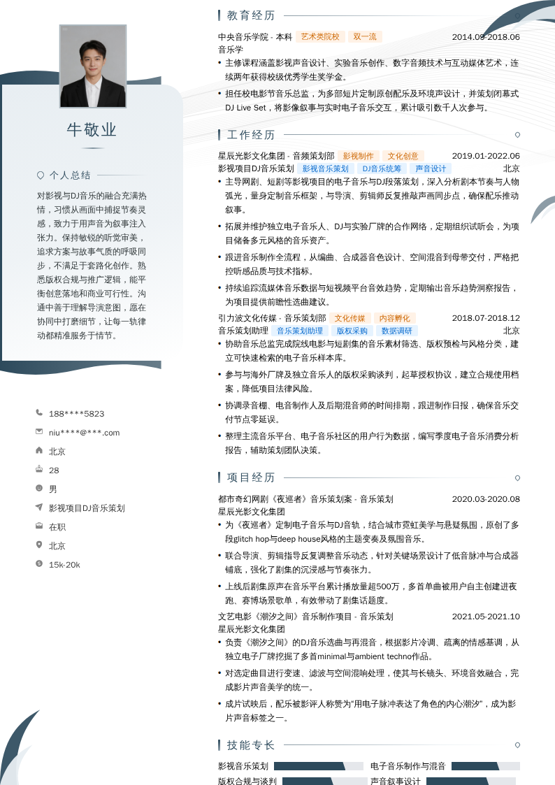影视项目DJ音乐策划简历模板