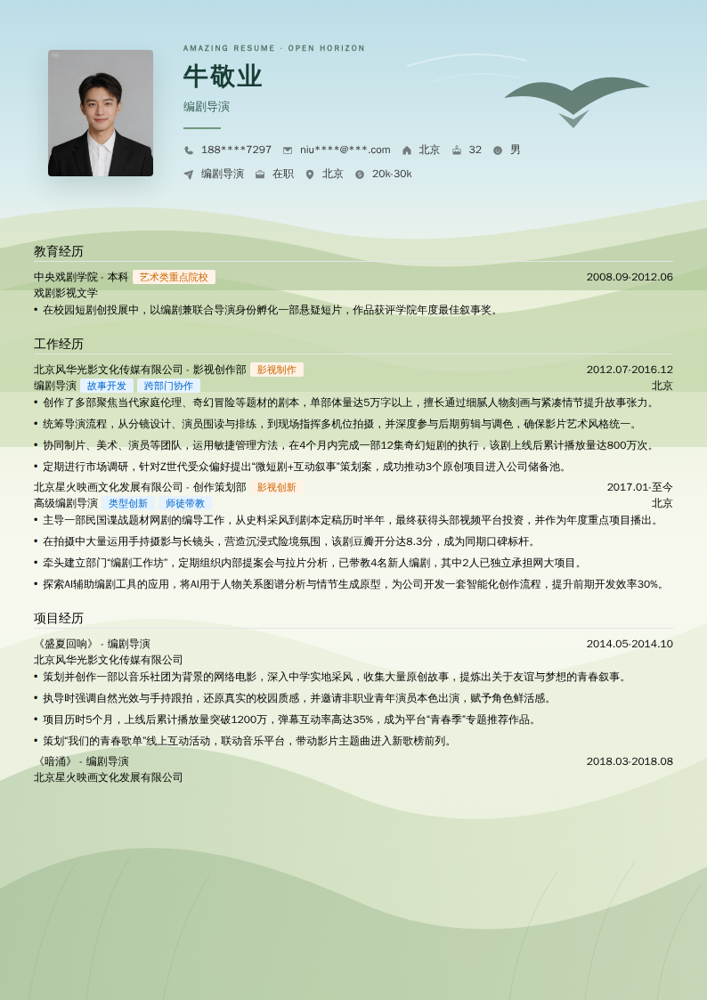 编剧导演简历模板