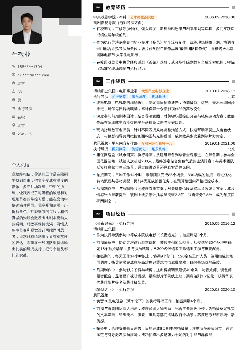 执行导演简历模板