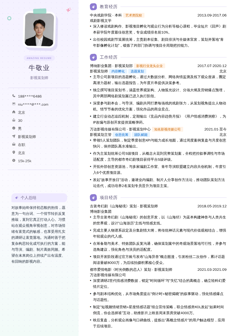 影视策划师简历模板