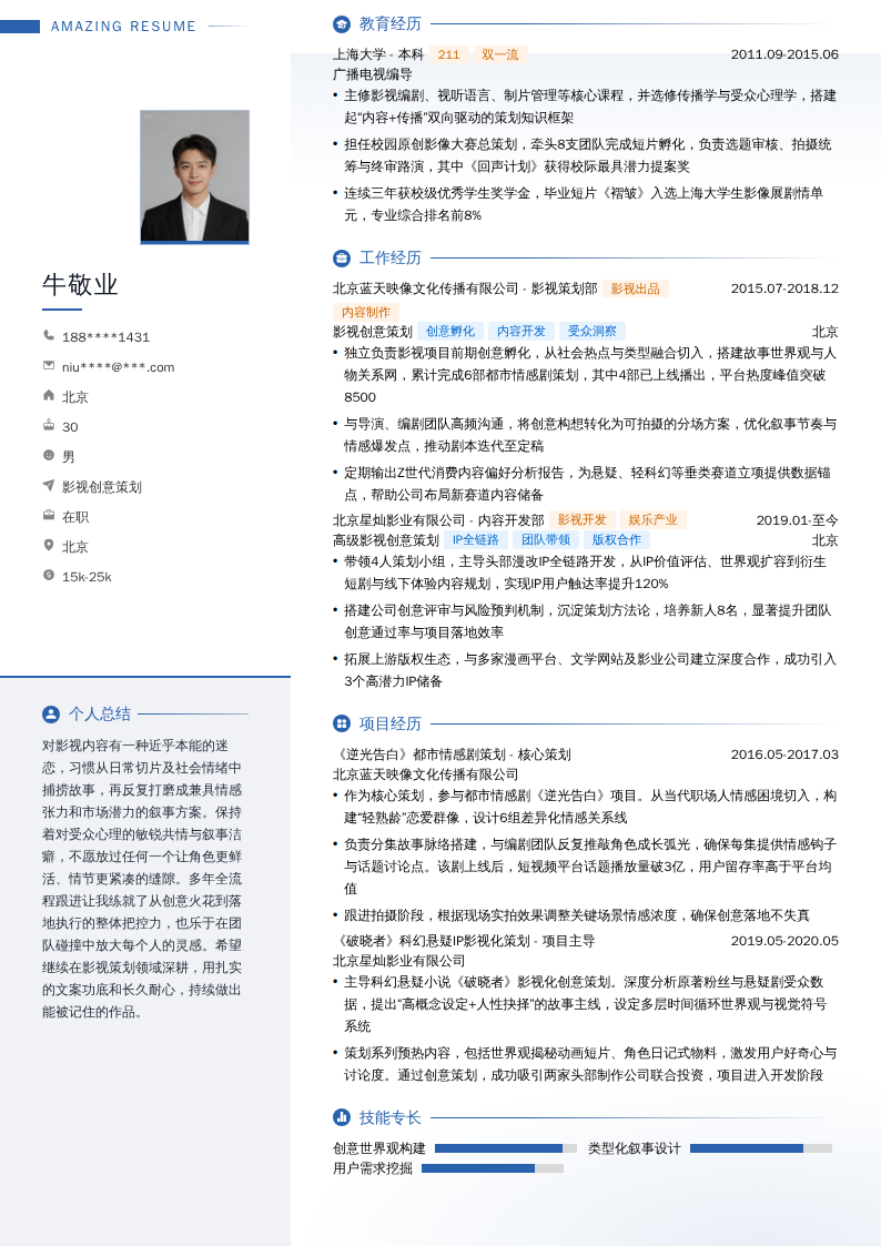影视创意策划简历模板