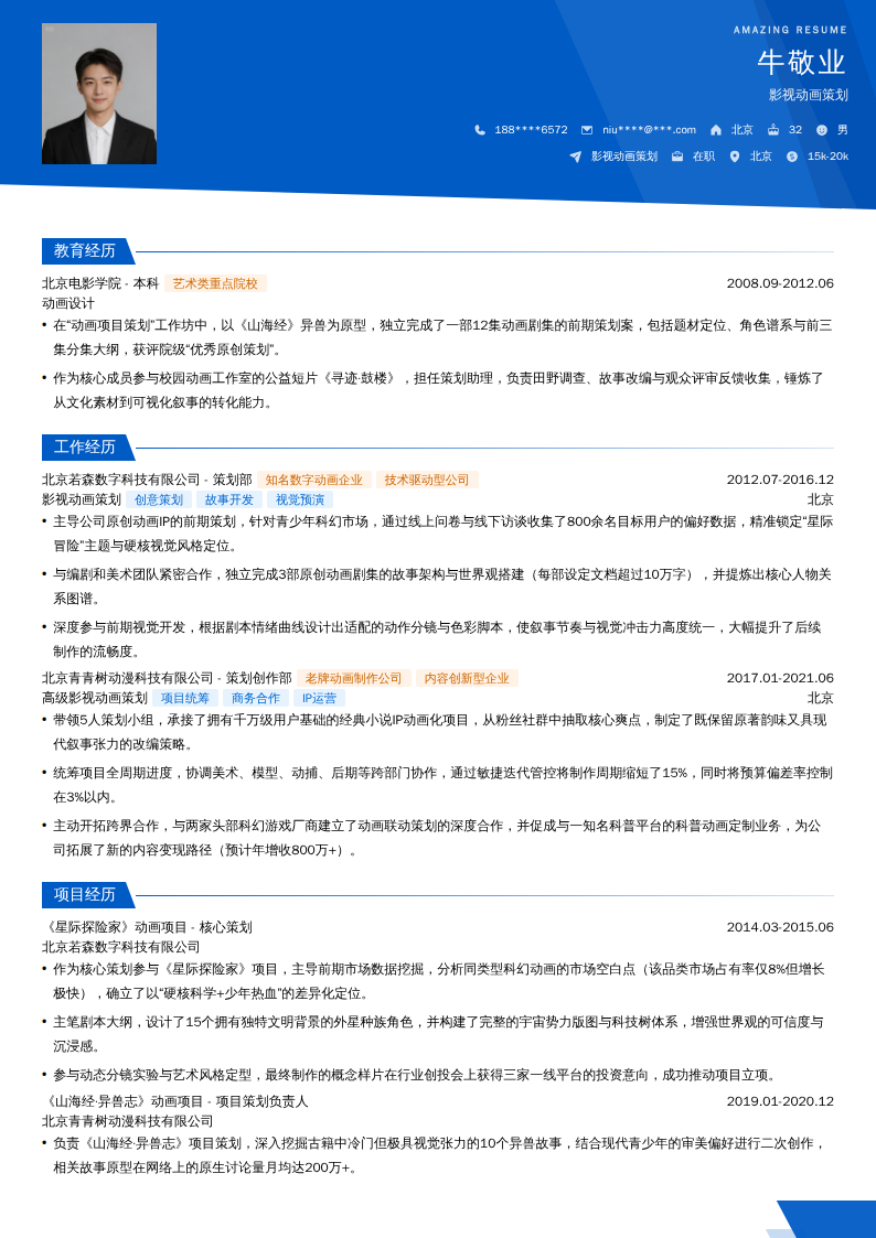 影视动画策划简历模板