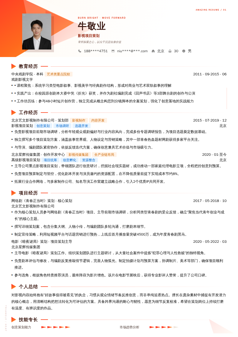影视项目策划简历模板