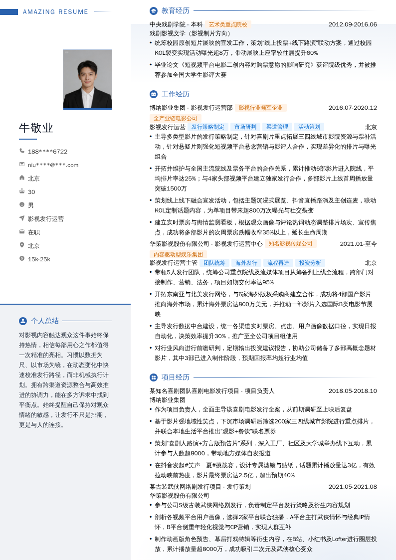影视发行运营简历模板