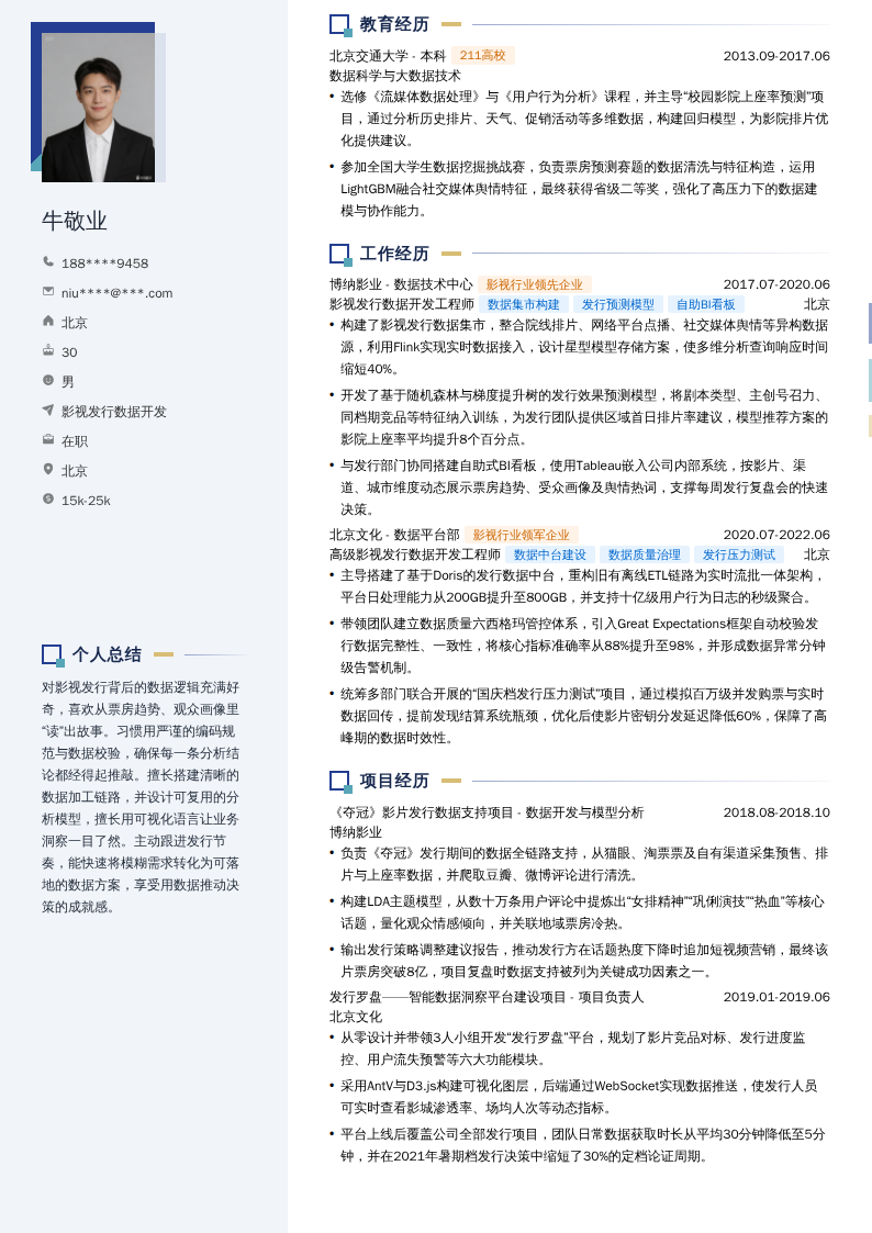 影视发行数据开发简历模板